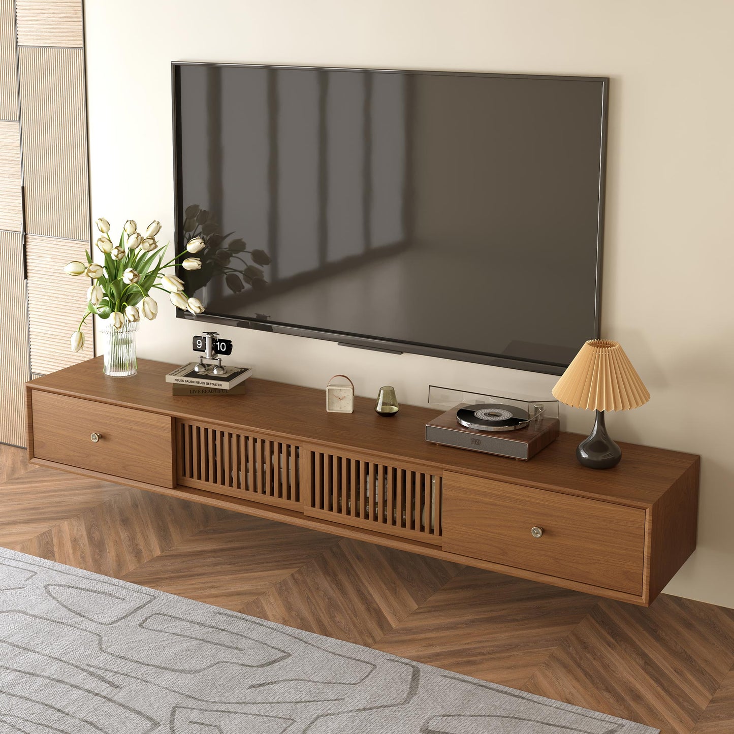 TV Stand YJJDDGBG Mid-Century Modern Floating TV Cabinet 78.7"