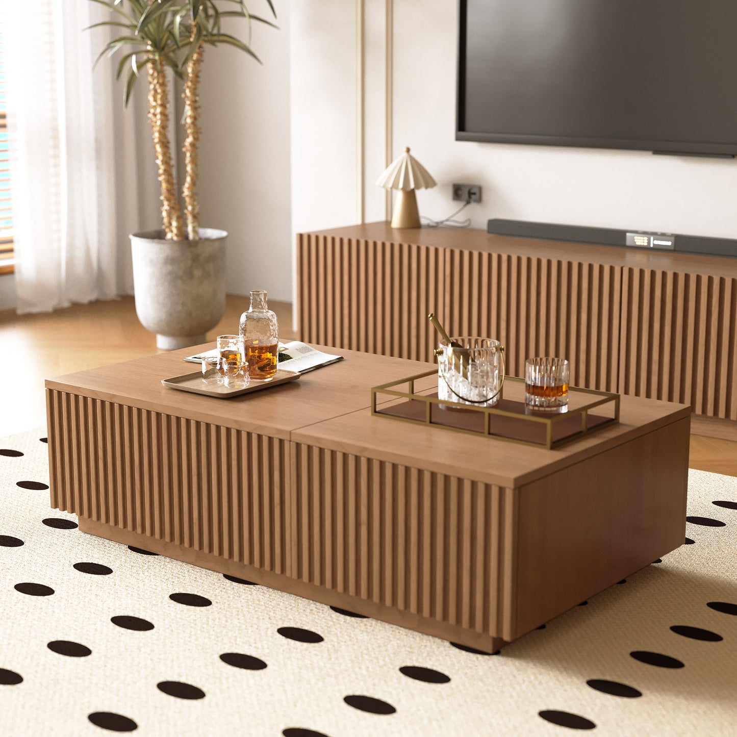 Coffee Table GPJCJ725 Mid-Century Modern Lift-Top Desk Smooth-Glide Drawers 51.1"