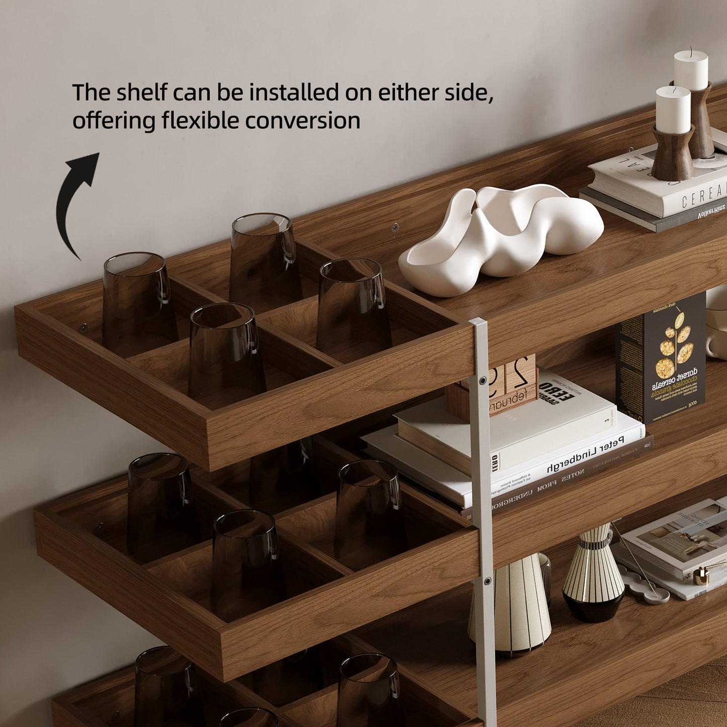 Multi-Level Storage Shelf with Spacious Compartments and Metal Frame, Ideal for Organizing Living Room, Office, or Bedroom