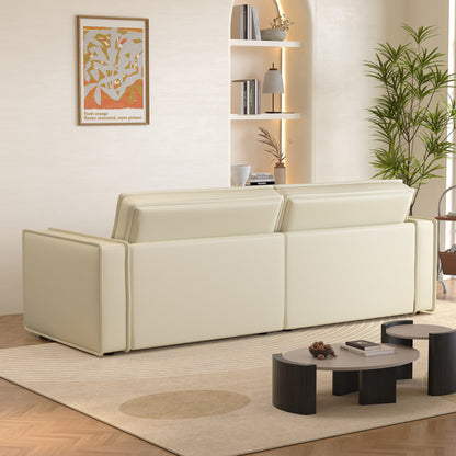 Comfortable White Leather Sofa for Living Room, 95.2" Length