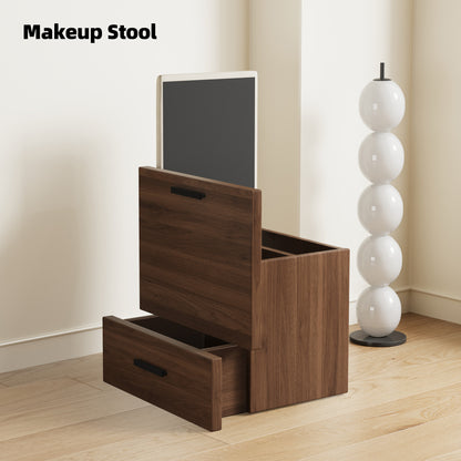 Compact 3-in-1 Vanity Set with 3 Drawers, Cushioned Stool, and Flip-Top Mirror, Walnut & Light Grey, 19.7" for Bedroom, Living Room, Office