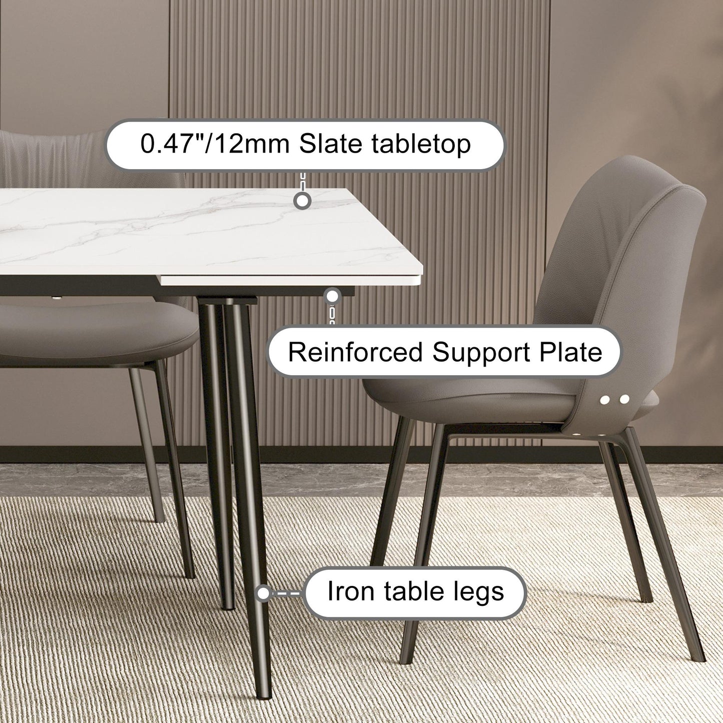 Modern Extendable Dining Table with Sintered Stone Top for 6-10 People