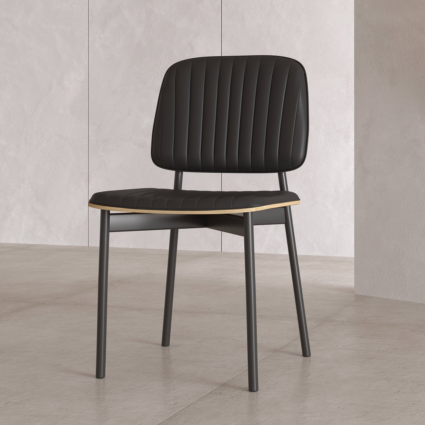 Set of 2 Modern Dining Chairs with Black Leather Seats and Metal Legs, Stylish and Comfortable for Home or Office