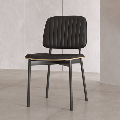 Set of 2 Modern Dining Chairs with Black Leather Seats and Metal Legs, Stylish and Comfortable for Home or Office