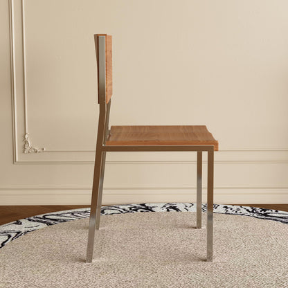 Dining Chair Mid-Century Modern Solid Wood Seat Brushed Stainless Steel Legs (Set of 2)
