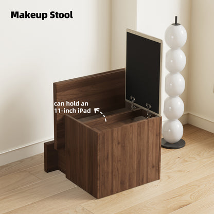 Compact 3-in-1 Vanity Set with 3 Drawers, Cushioned Stool, and Flip-Top Mirror, Walnut & Light Grey, 19.7" for Bedroom, Living Room, Office