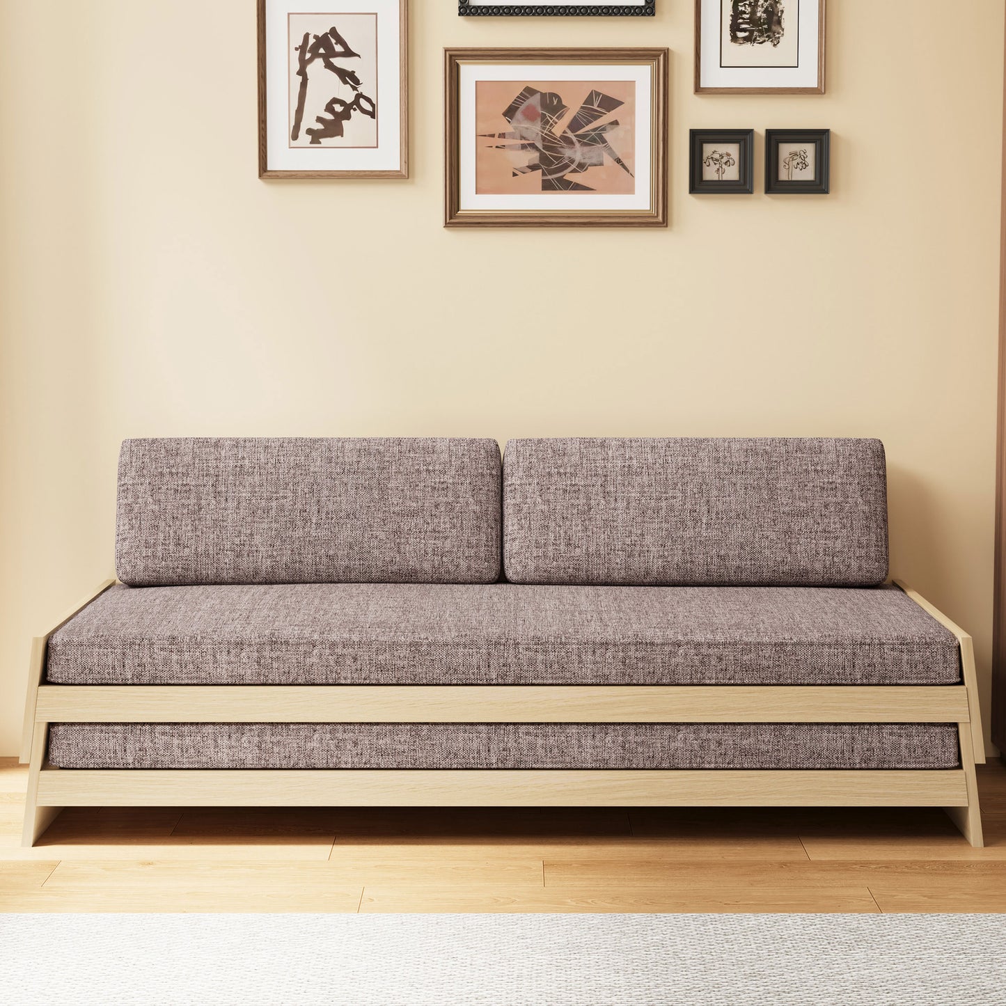Gray Fabric Upholstered Sofa Bed with Wooden Frame, Stylish and Comfortable, Ideal for Living Room and Guest Room