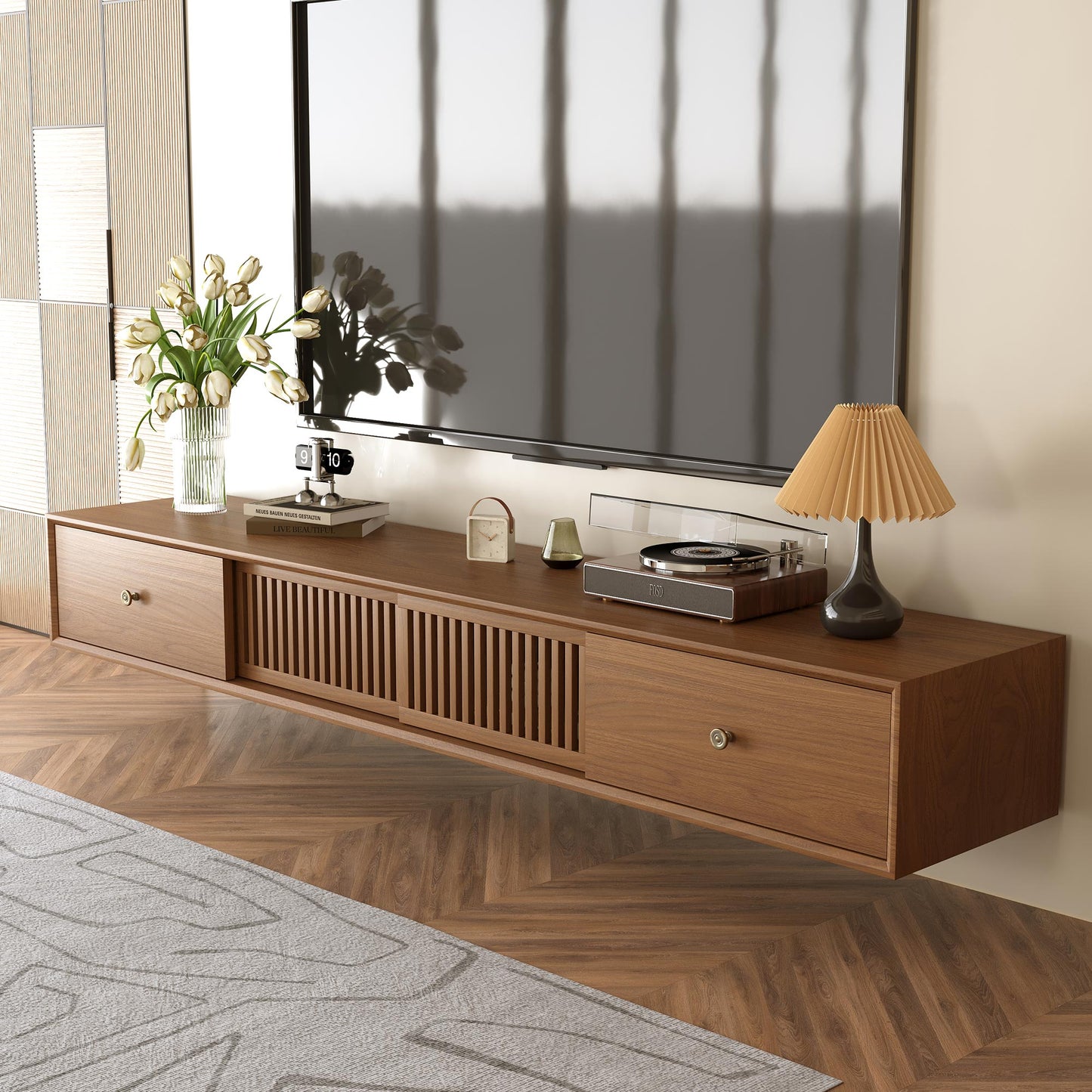 TV Stand YJJDDGBG Mid-Century Modern Floating TV Cabinet 78.7"