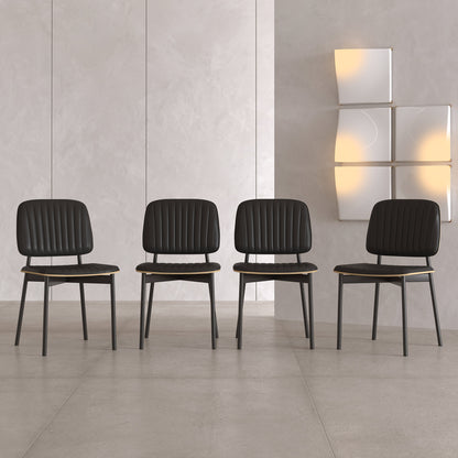 Dining Chair Modern Black Leather And Metal Legs (Set of 2)