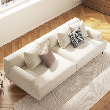 82.6" Beige Modern Sofa, Fabric Upholstery with Wood Frame, Minimalist Couch for Living Room and Apartment