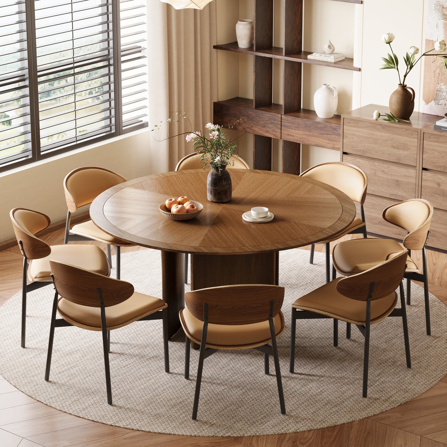 Dining Table CZ0033C Mid-Century Modern Solid Wood Frame 59.05"