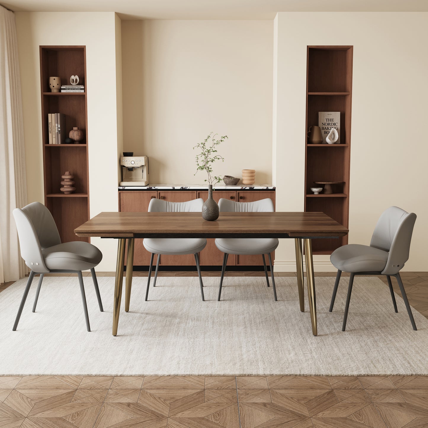 Dining Table XNSH1055 Mid-Century Modern Walnut Wood Extendable 62.9" to 94.4"