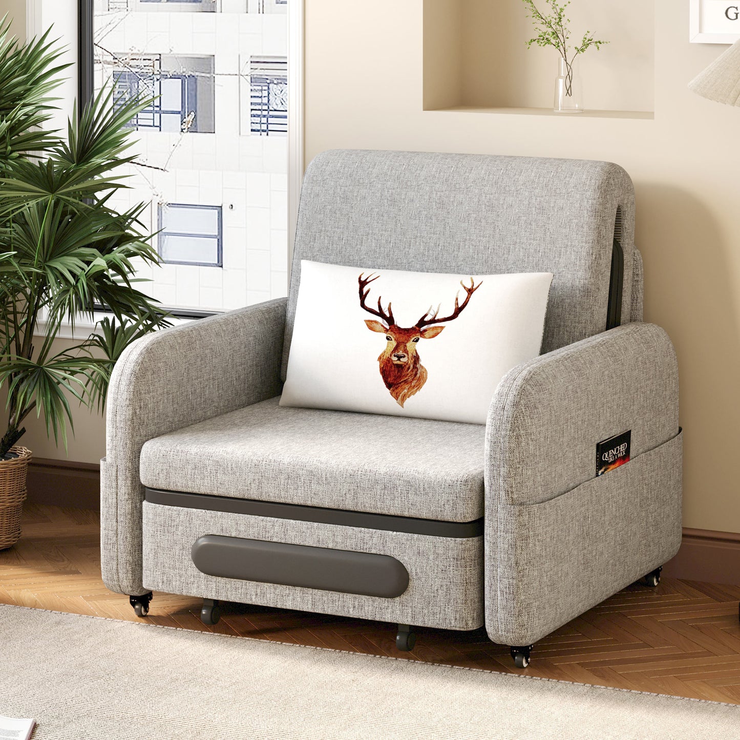 Folding sofa bed suitable for small spaces - gray/white single Japanese-style sofa bed with folding bed function, ideal for RV and studio apartments