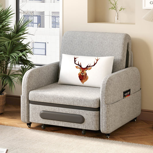 Folding sofa bed suitable for small spaces - gray/white single Japanese-style sofa bed with folding bed function, ideal for RV and studio apartments