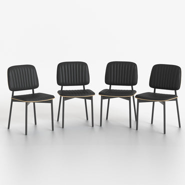 Set of 4 Modern Dining Chairs with Black Leather Seats and Metal Legs, Stylish and Comfortable for Home or Office