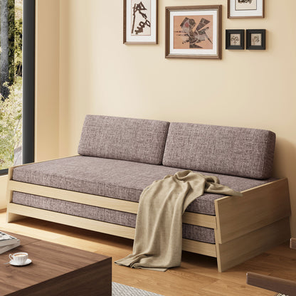 Gray Fabric Upholstered Sofa Bed with Wooden Frame, Stylish and Comfortable, Ideal for Living Room and Guest Room