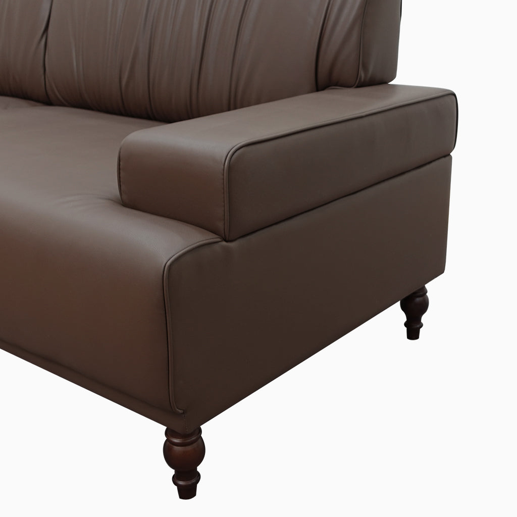 Mid-Century Modern Brown Leather Upholstered Sofa, 3 Seat Couch for Living Room