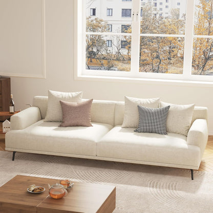 82.6" Beige Modern Sofa, Fabric Upholstery with Wood Frame, Minimalist Couch for Living Room and Apartment