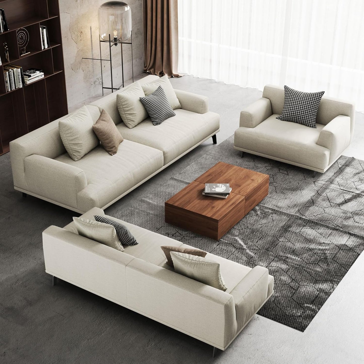 82.6" Beige Modern Sofa, Fabric Upholstery with Wood Frame, Minimalist Couch for Living Room and Apartment