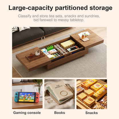 Mid-Century Expandable Coffee Table with Storage for Living Rooms