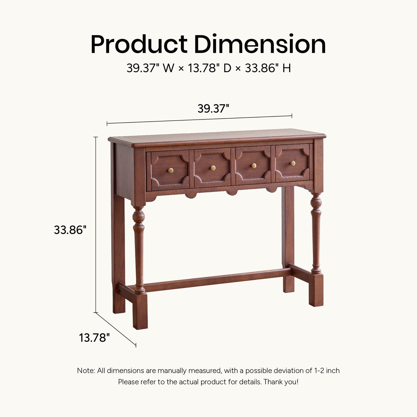 Aurelia Vintage Console Table with Drawers, French Mid-Century Entryway Table