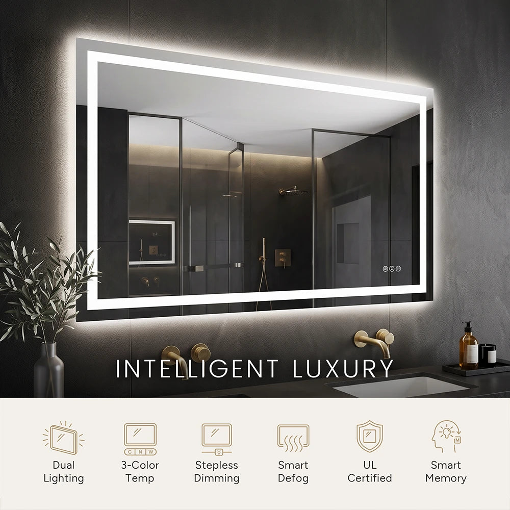 LED Bathroom Mirror with Anti-Fog, Front & Back Lighting