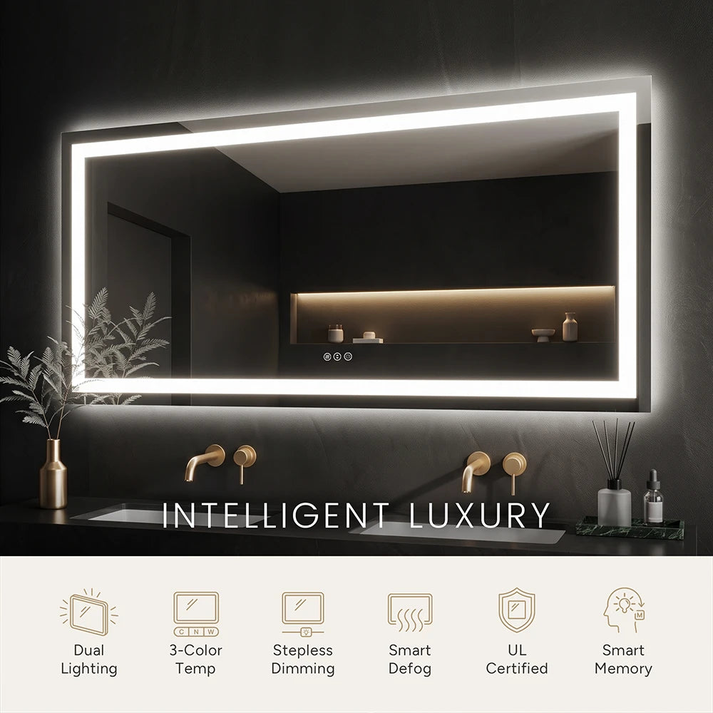 LED Bathroom Mirror with Anti-Fog, Front & Back Lighting