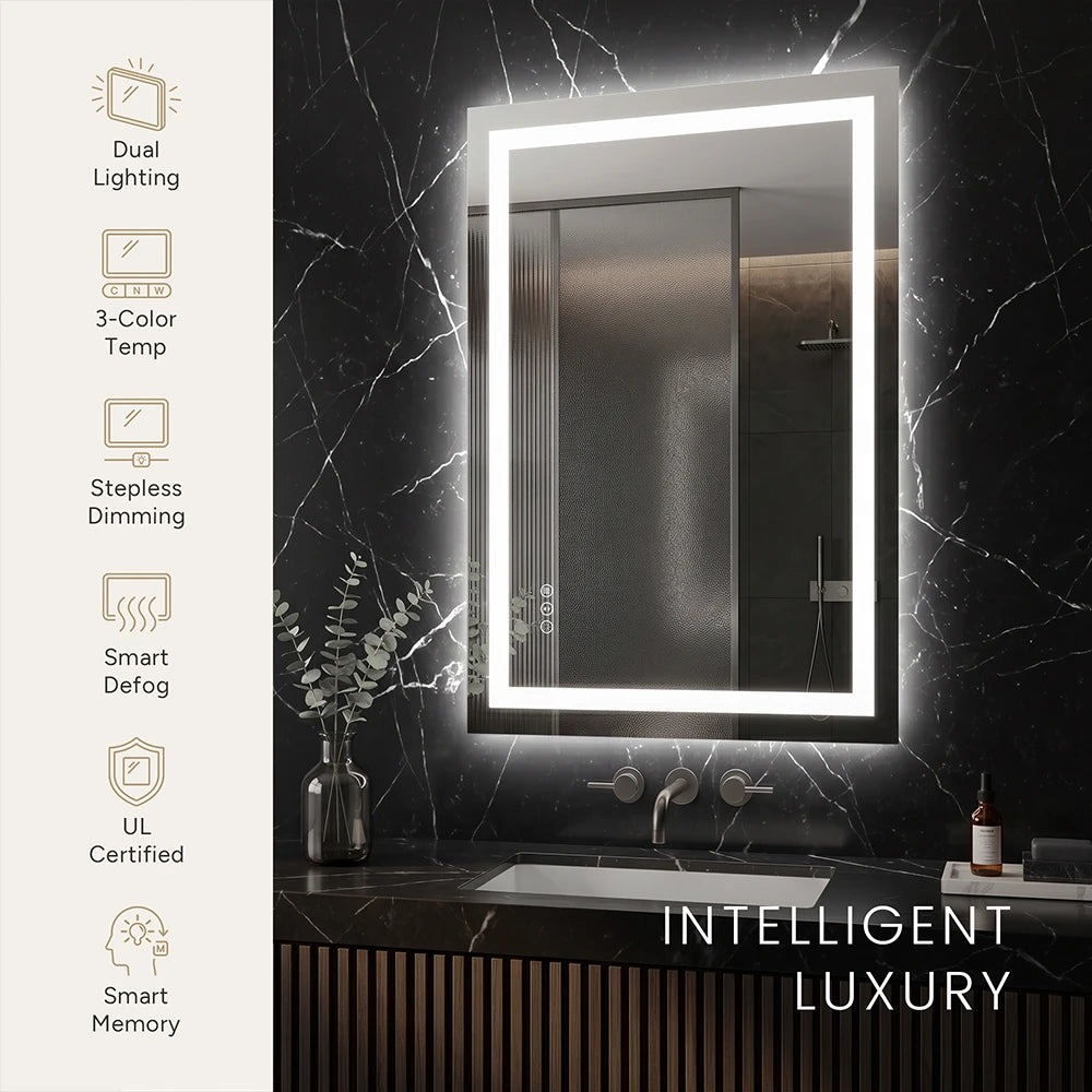 LED Bathroom Mirror with Anti-Fog, Front & Back Lighting