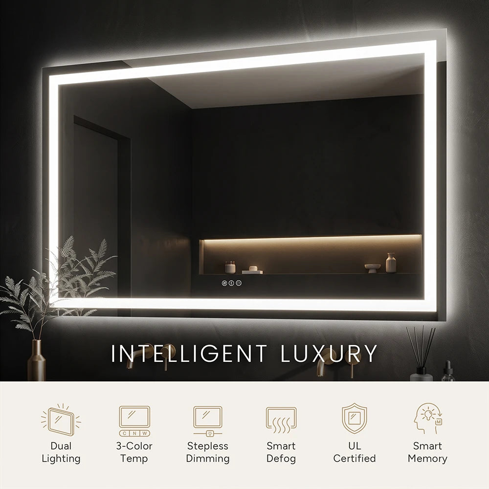 LED Bathroom Mirror with Anti-Fog, Front & Back Lighting