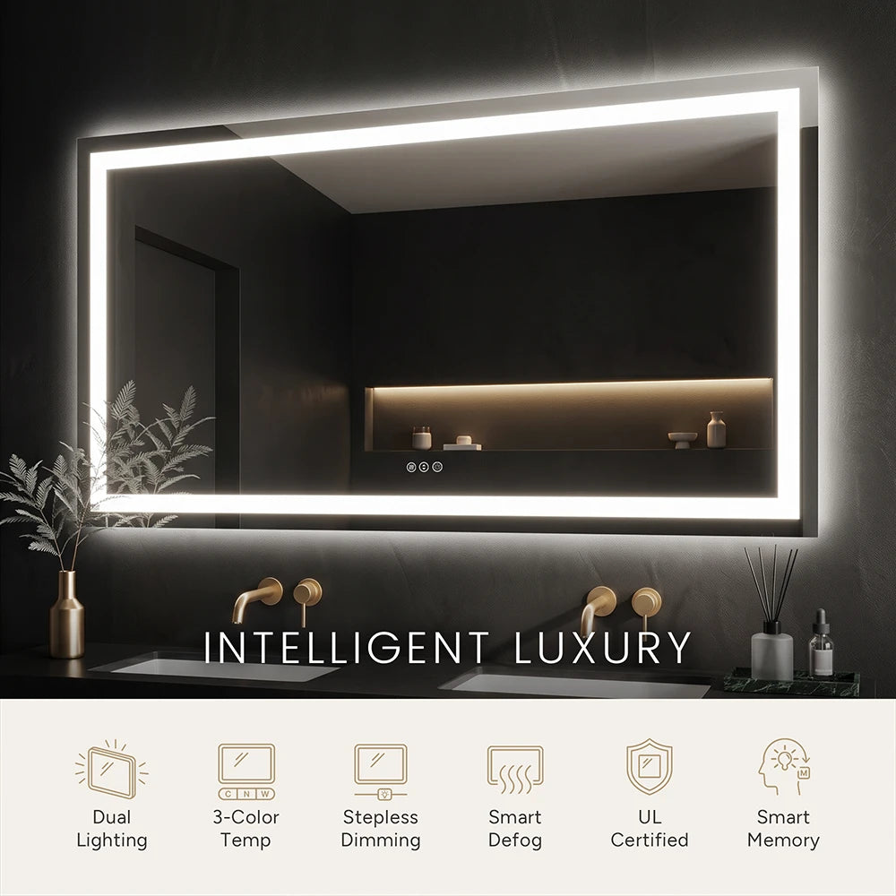 LED Bathroom Mirror with Anti-Fog, Front & Back Lighting