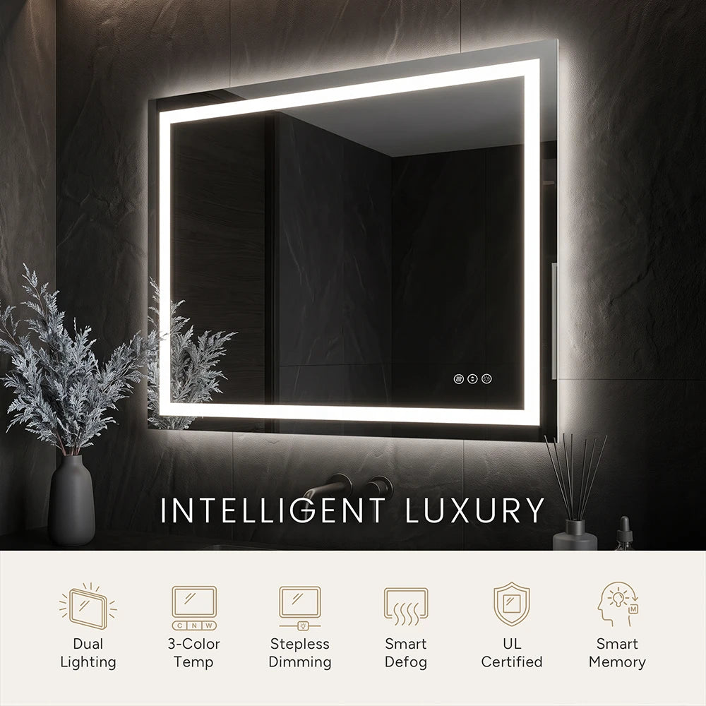 LED Bathroom Mirror with Anti-Fog, Front & Back Lighting
