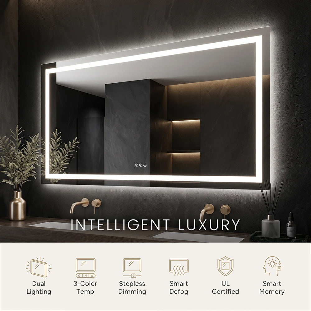 LED Bathroom Mirror with Anti-Fog, Front & Back Lighting