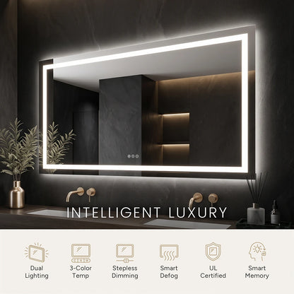 LED Bathroom Mirror with Anti-Fog, Front & Back Lighting