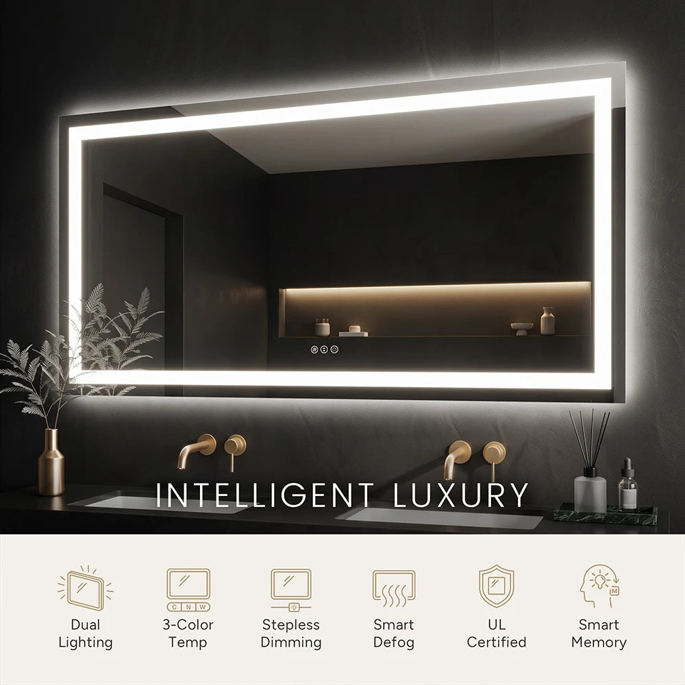LED Bathroom Mirror with Anti-Fog, Front & Back Lighting