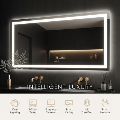 LED Bathroom Mirror with Anti-Fog, Front & Back Lighting