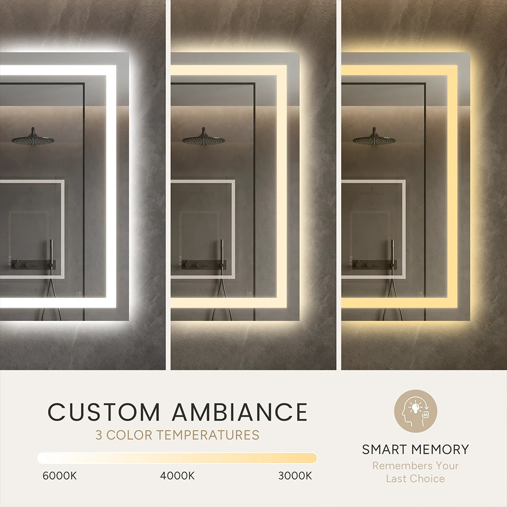 LED Bathroom Mirror with Anti-Fog, Front & Back Lighting