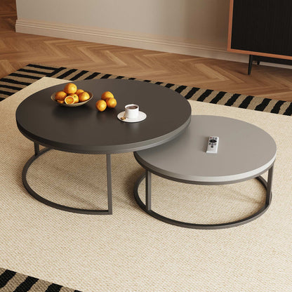 Round Nesting Coffee Tables  55.2" Set of 2 Two-Tone Finish