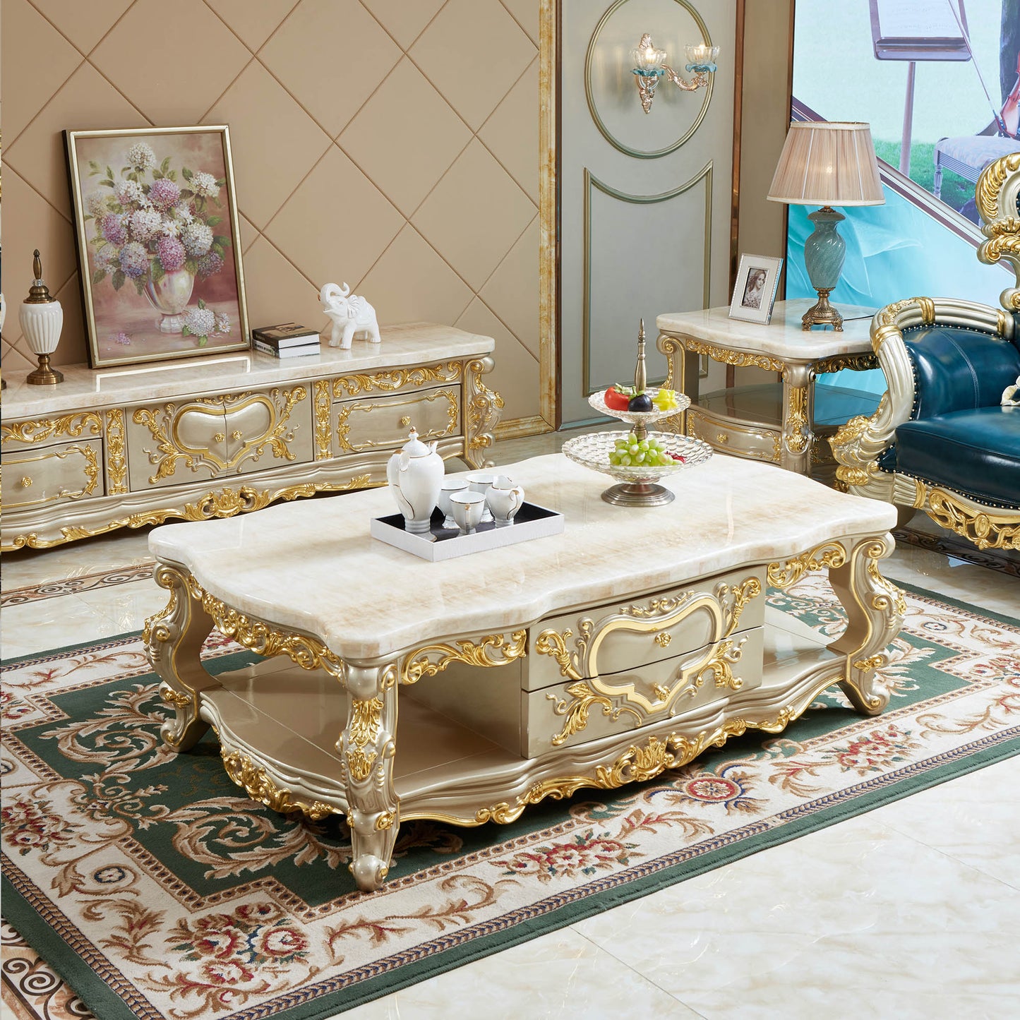 Château Lumière Coffee Table – French Rococo Coffee Table with Storage