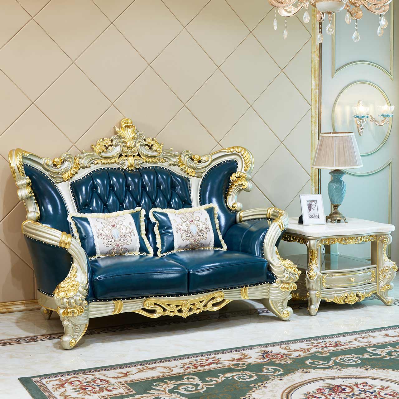 Imperial Sapphire Luxury Sofa Set – European Baroque Tufted Living Room Collection