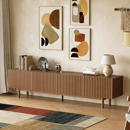 Mid-Century Modern Walnut Finish TV Stand | Fluted Storage Entertainment Center