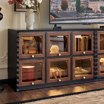 Gael Vintage Flip Door Storage Cabinet, Mid-Century Walnut Display Cabinet