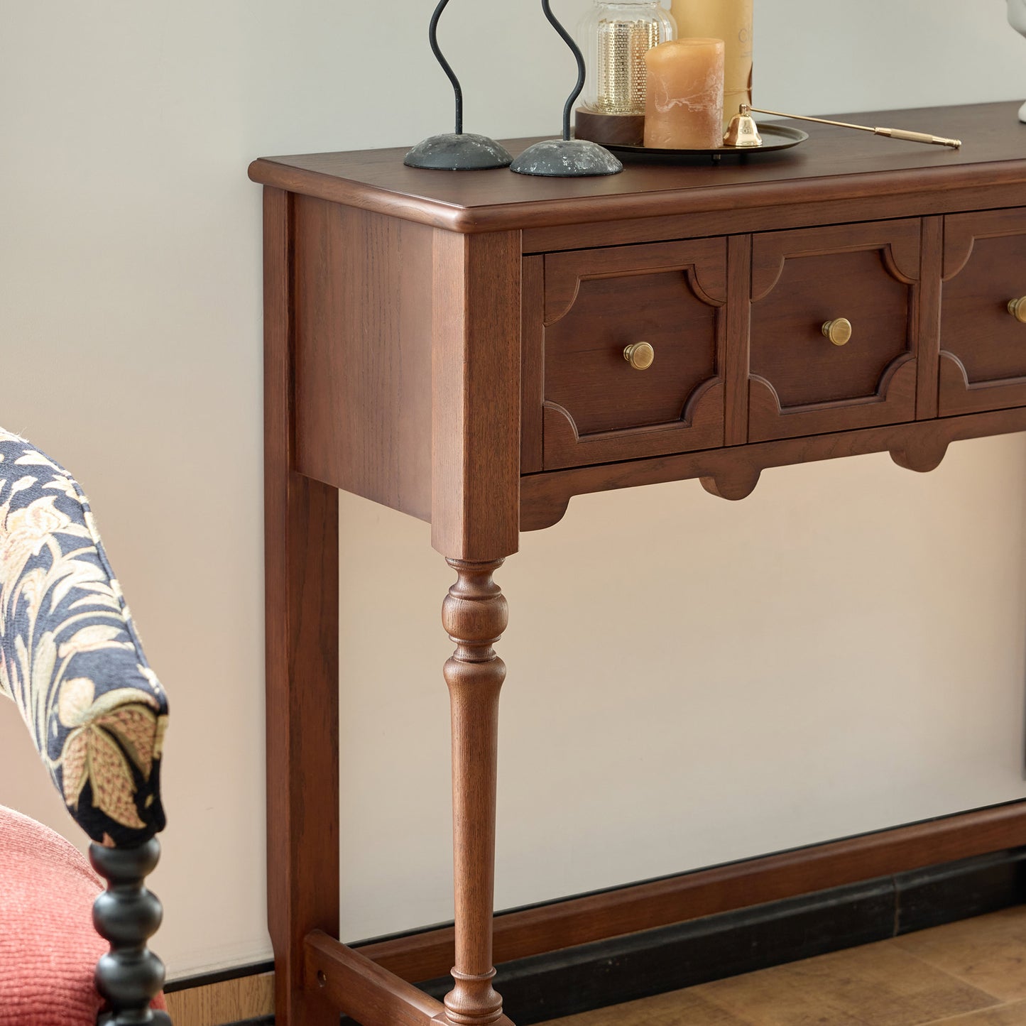Aurelia Vintage Console Table with Drawers, French Mid-Century Entryway Table