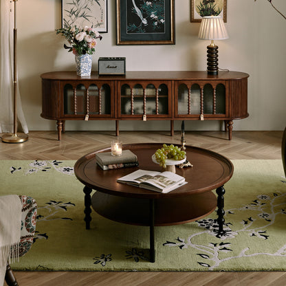 Semo Vintage Round Coffee Table, Mid-Century Walnut Living Room Center Table