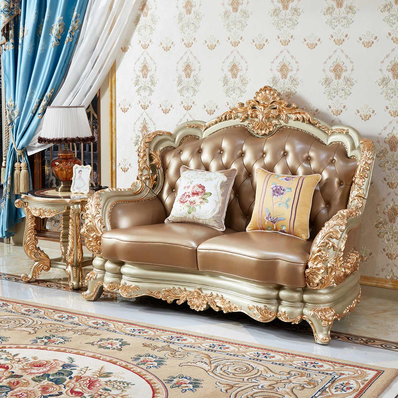 Versailles Imperial Luxury Tufted Leather Sofa Set | Hand-Carved European Classic Sofa Collection