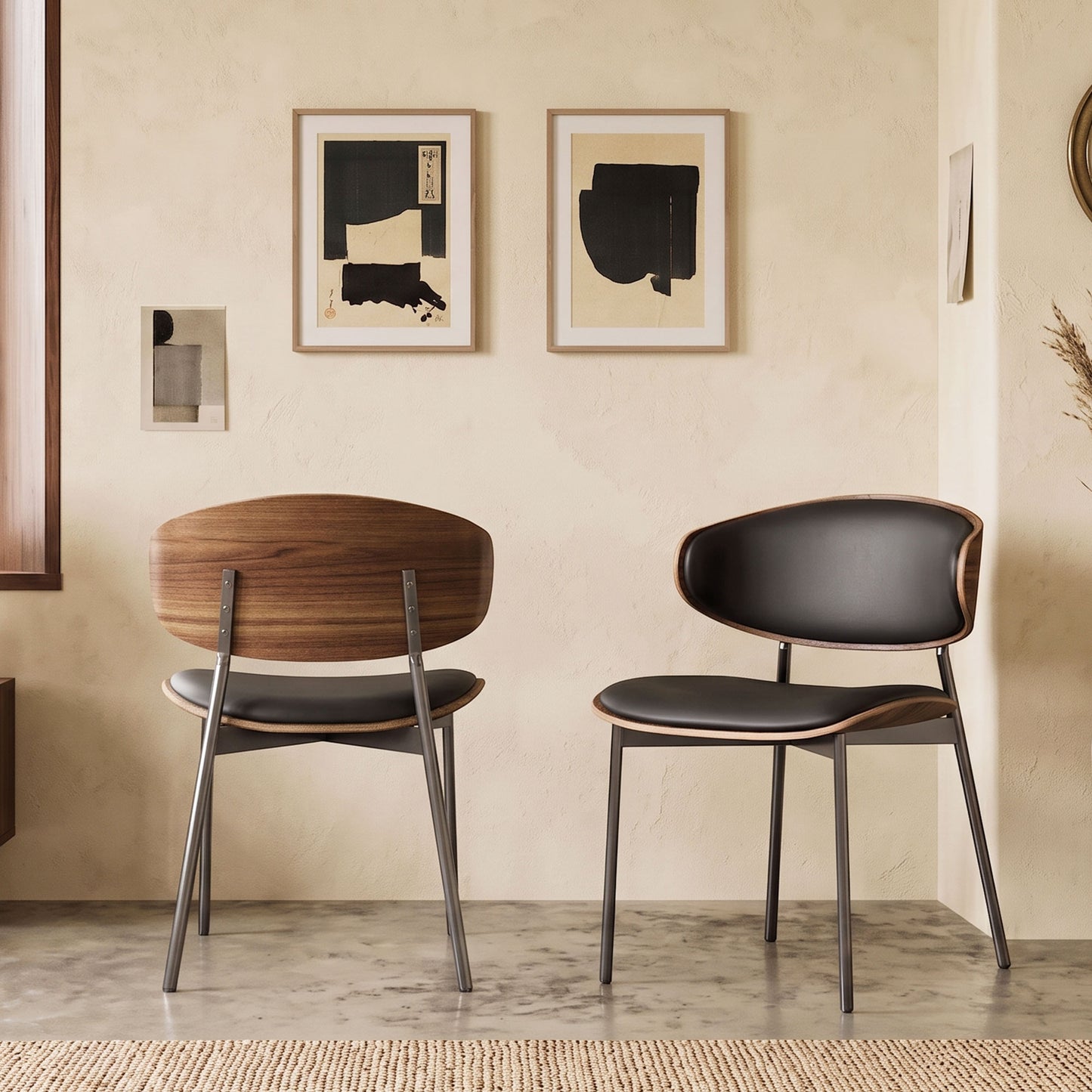Mid-Century Modern Upholstered Dining Chair  (Set of 2) Black
