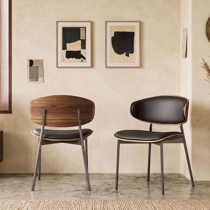 Mid-Century Modern Upholstered Dining Chair  (Set of 2) Black