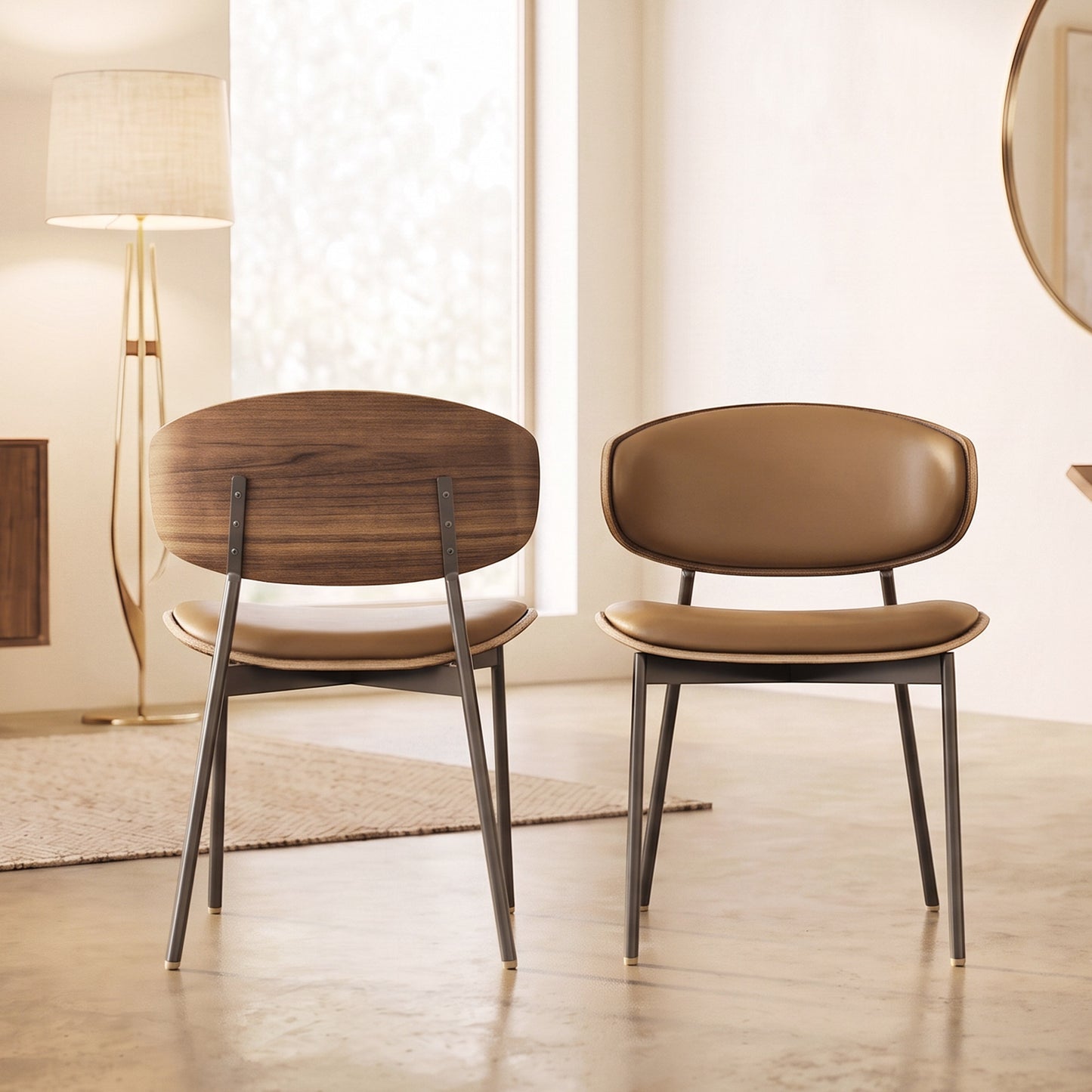 Mid-Century Modern Upholstered Dining Chair  (Set of 2) Walnut