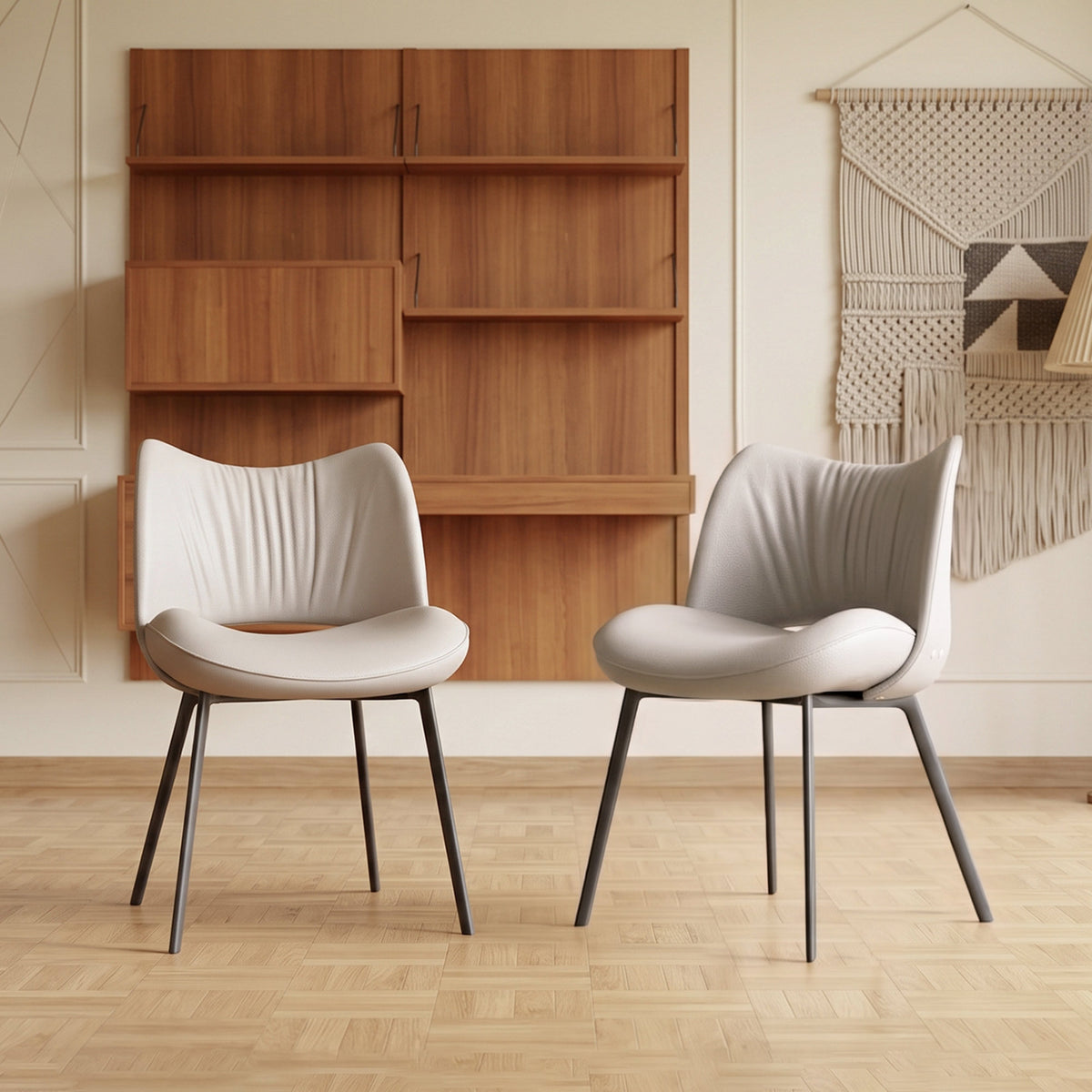 Modern Upholstered Dining Chairs Set of 2 with Curved Backrest & Carbon Steel Legs