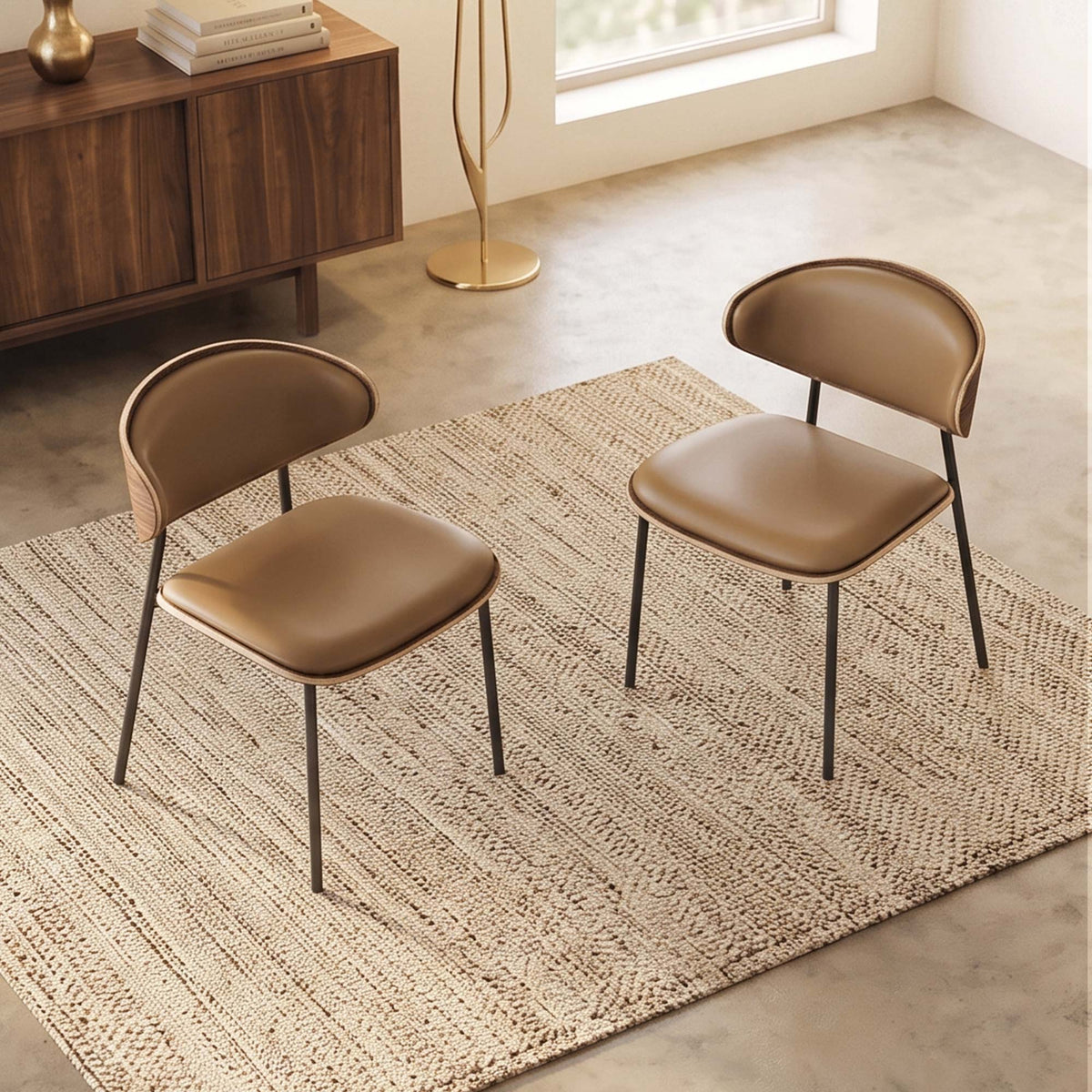 Mid-Century Modern Upholstered Dining Chair  (Set of 2) Walnut