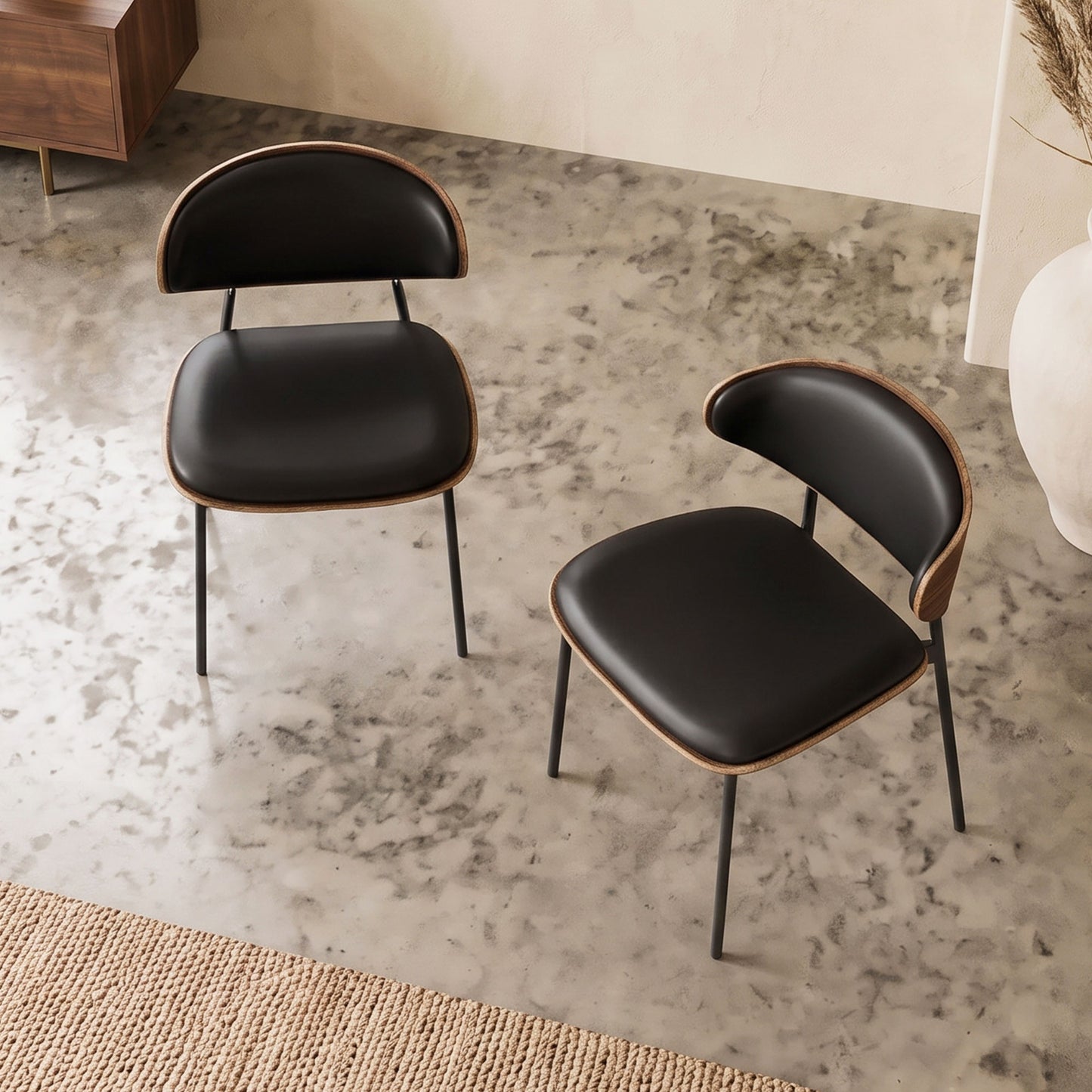 Mid-Century Modern Upholstered Dining Chair  (Set of 2) Black